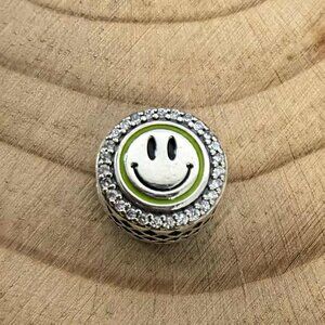 Pandora Smile Charm, Speechless, resignedly, "He He", S925 Silver Jewelry